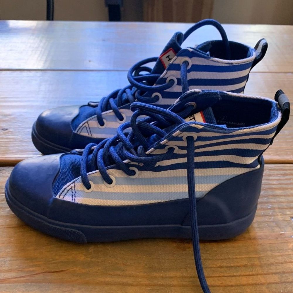 Hunter Lace Up Boots Blue Stripes Kids Size 2
